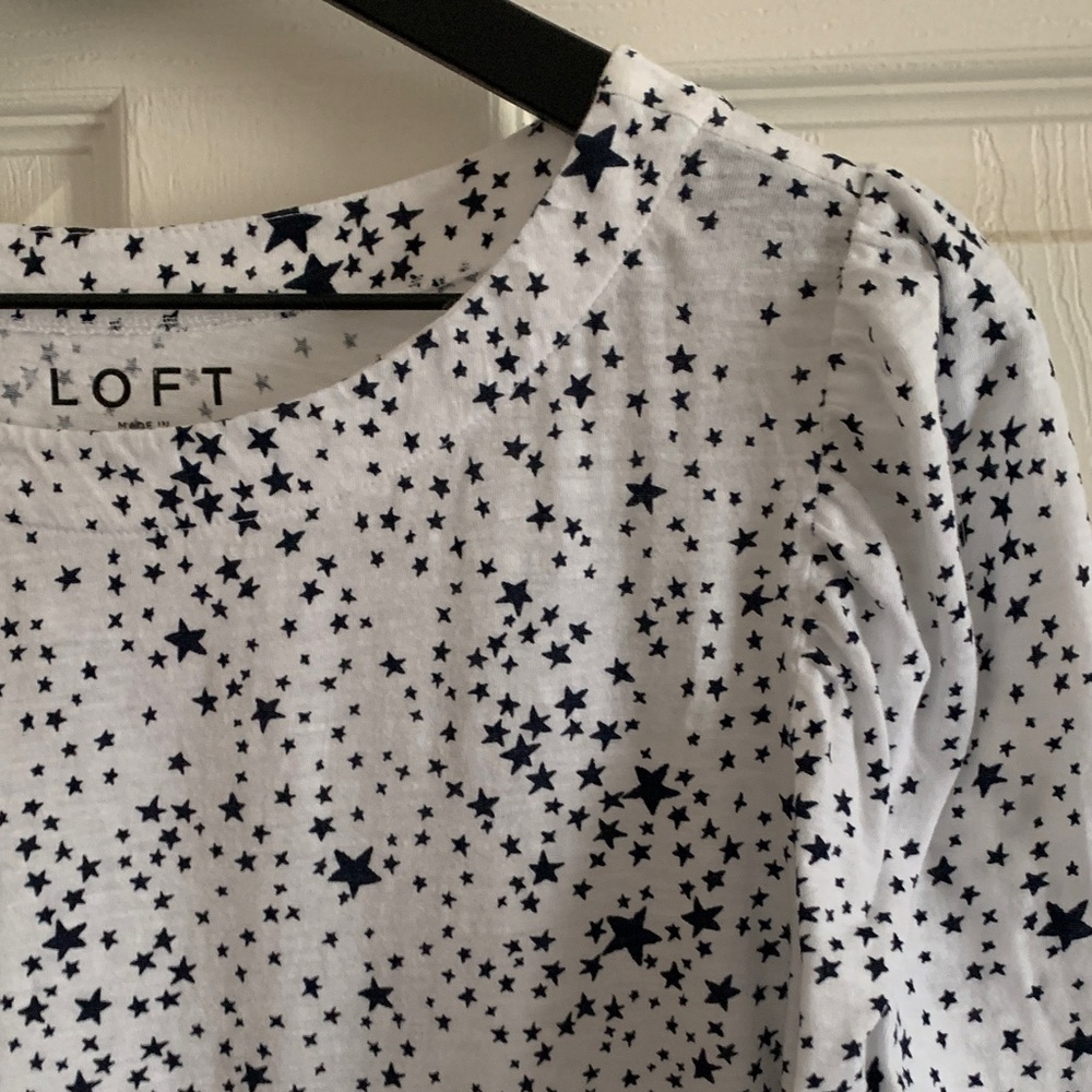 LOFT White and Black Star Pattern Blouse - Picture 2 of 9